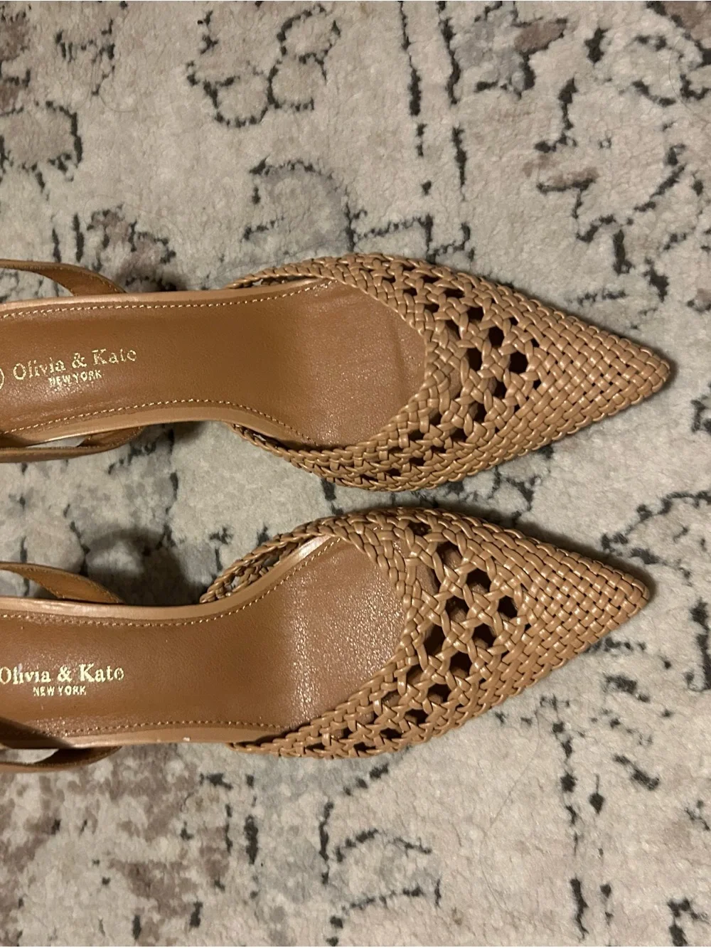 Woven Slingback Kitten Heel Pumps in Tan